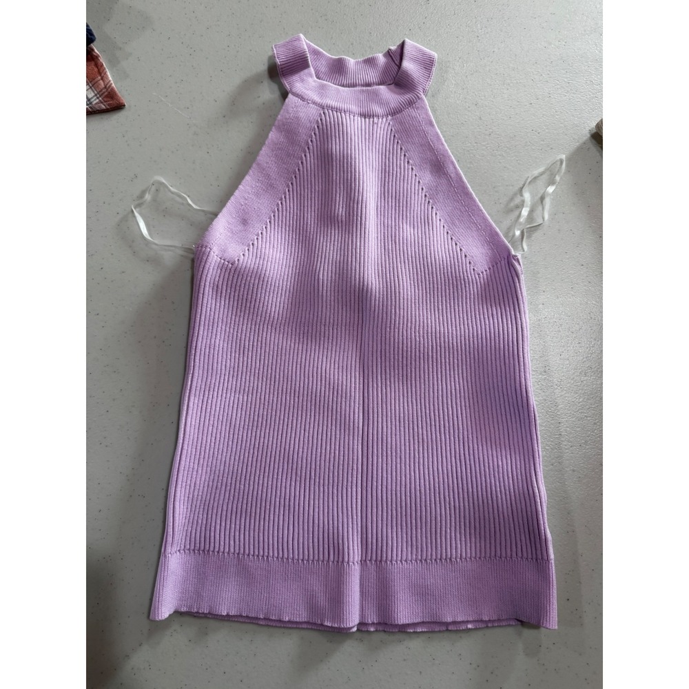 Strut & Bolt Womens Summer High Neck Ribbed Knit Halter Tank Top Purple M NEW